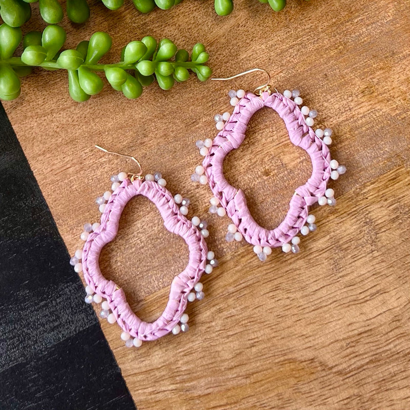 Lilac Bead Wrapped Tile Earring