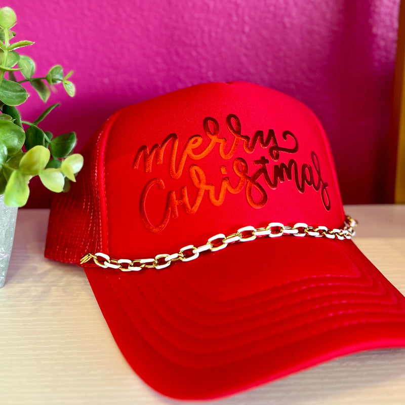 Merry Christmas Metallic Red Trucker Hat