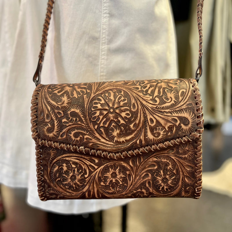 Laredo Brown Tooled Purse