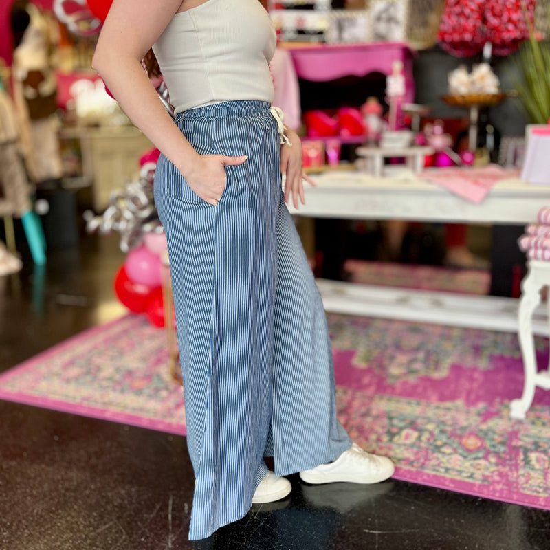 Denim Striped Wide Leg Pants