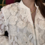 Ivory Lace Flower Bomber Jacket