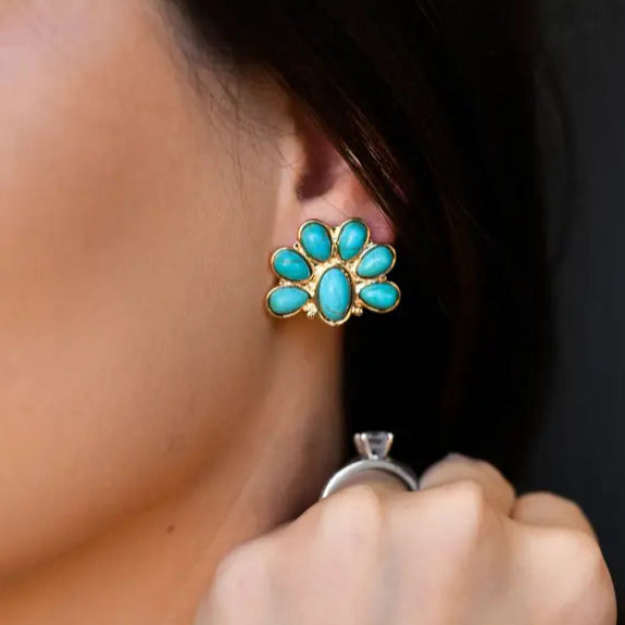 Gold & Turq Half Flower Earring