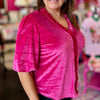 Hot Pink Velvet VNeck Top