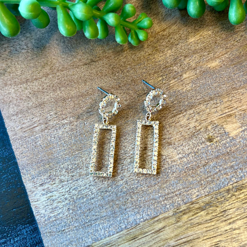 Gold Crystal Circle & Rectangle Earring