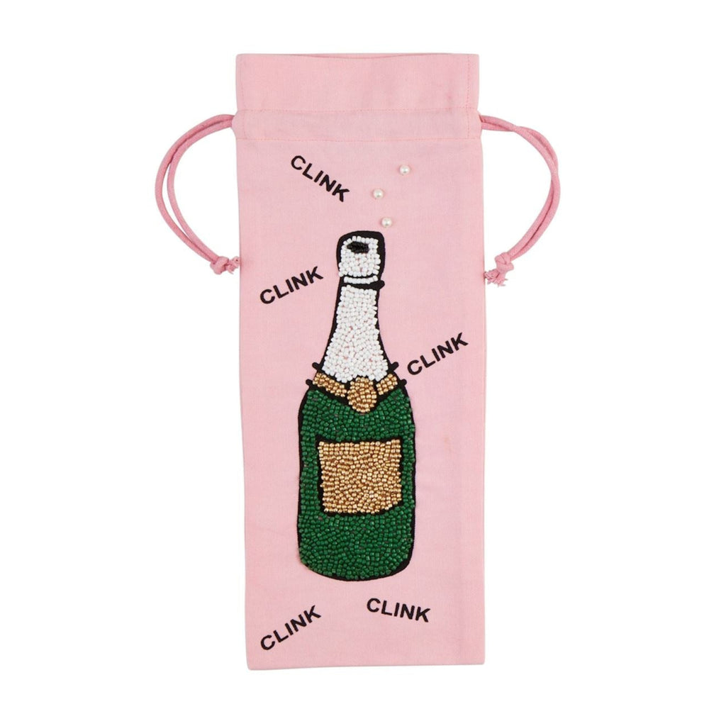 Pink Beaded Champ Wine Bag