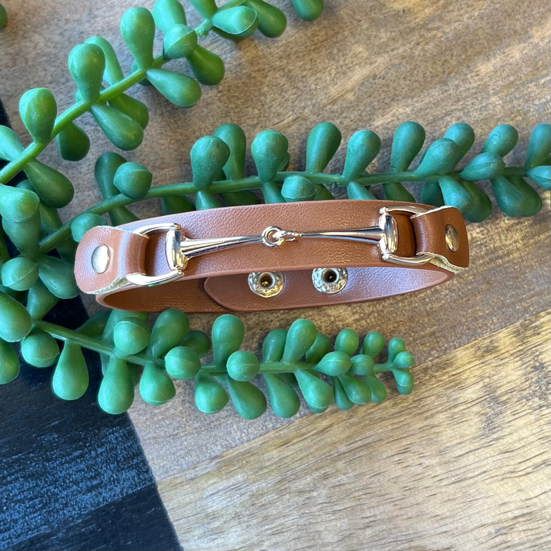 Brown Equestrian Bit Leather Bracelet