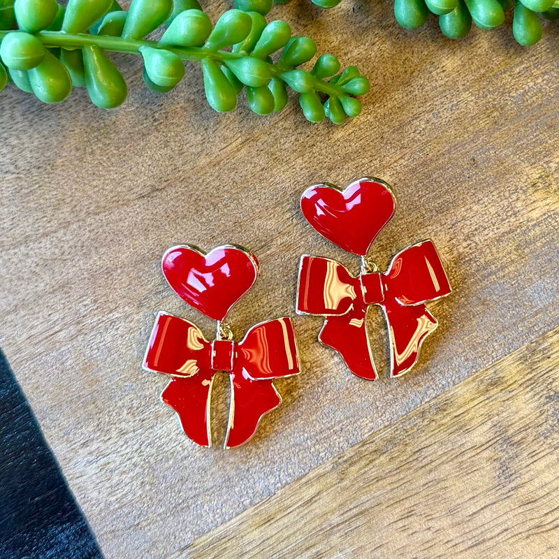 Red Heart Bow Earring