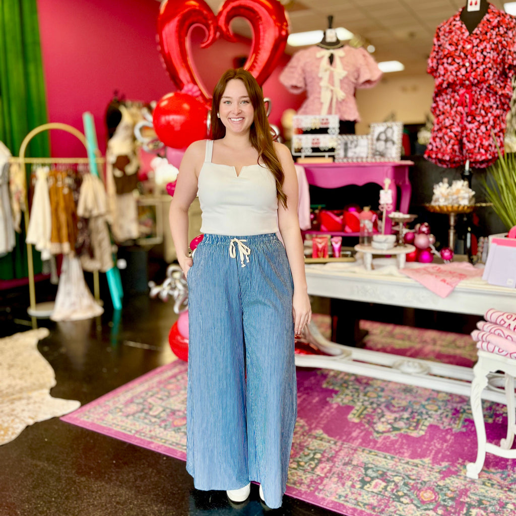 Denim Striped Wide Leg Pants