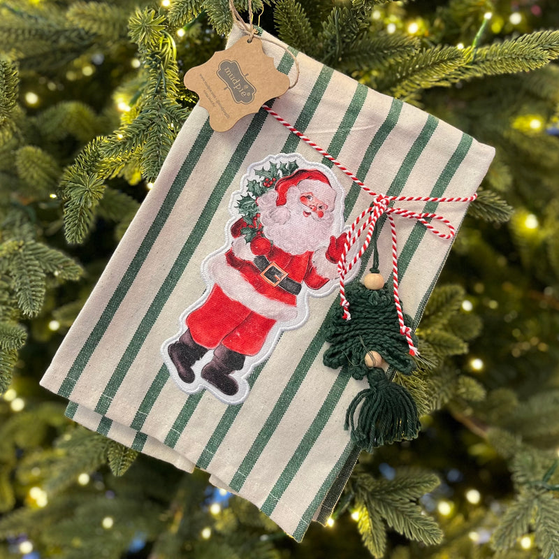 Santa Patch Green Striped Towel