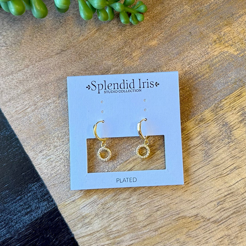 Gold Pave Circle Huggie Earrings