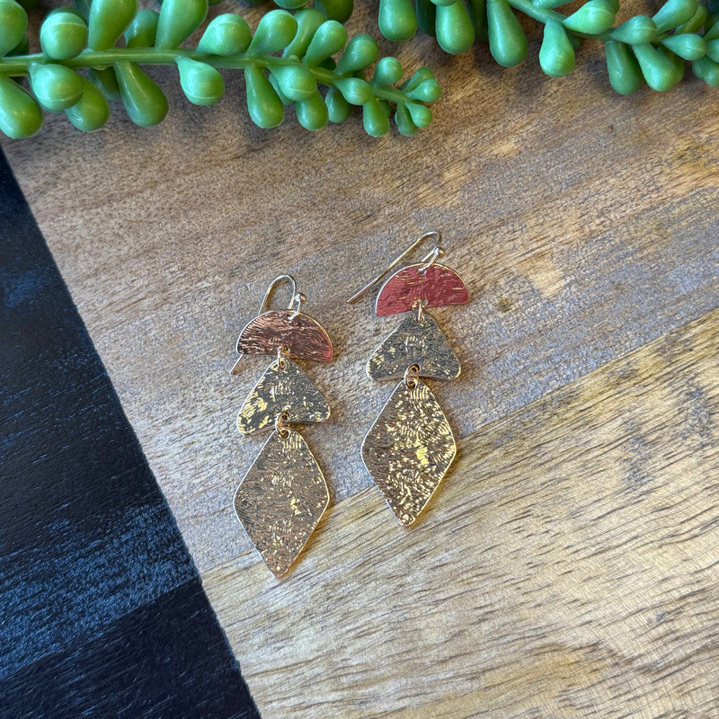 Gold Textured 3 Dangle Earring