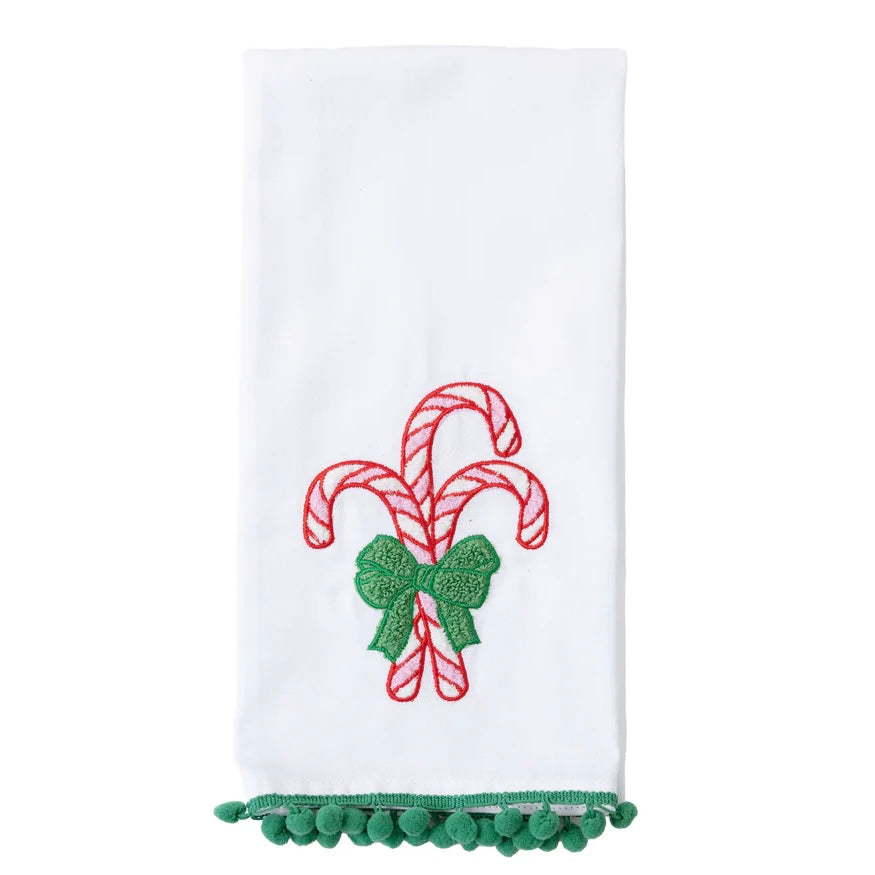 Candy Cane Embroidery Tea Towel