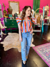 Multi Color Striped Flutter Sleeve Top