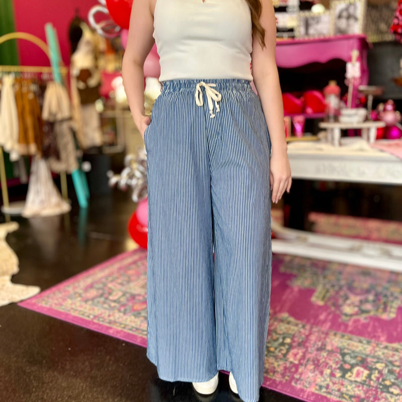 Denim Striped Wide Leg Pants