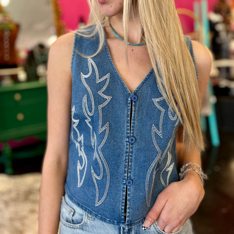 Boot Stitch Denim Vest