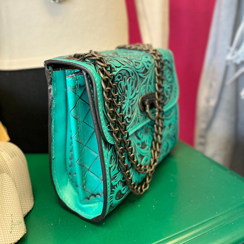 Stockyard Turquoise Tooled Chain Purse