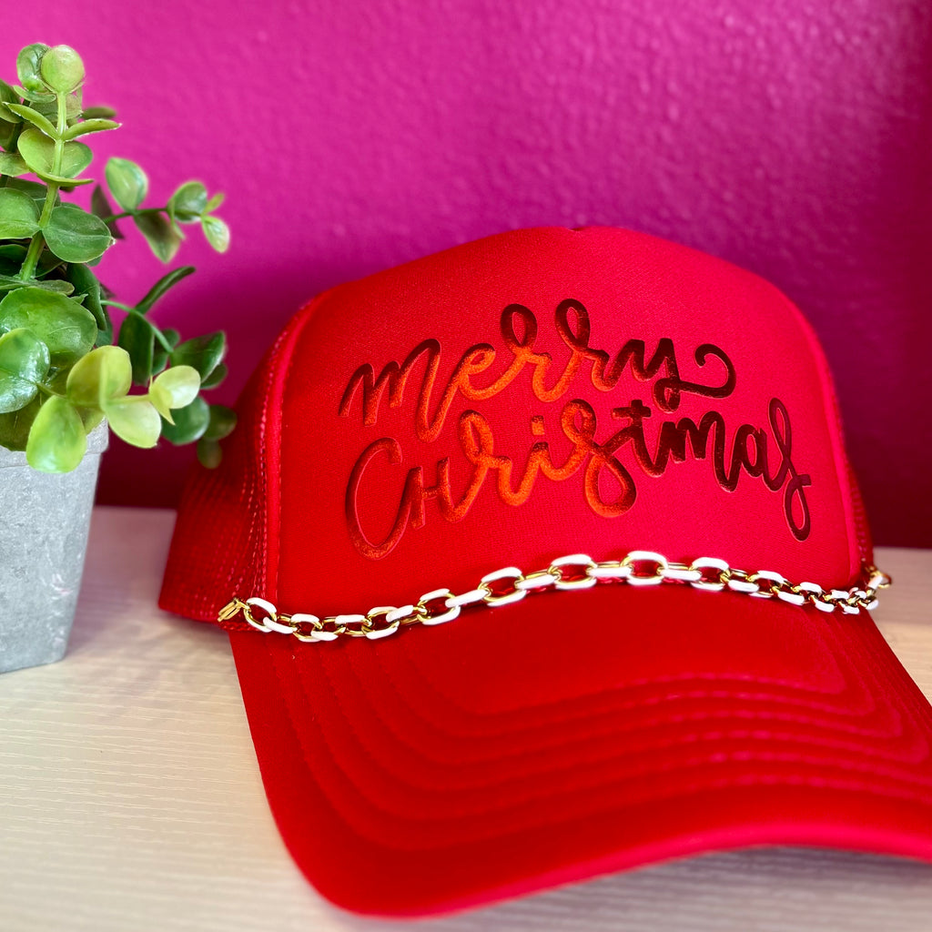 Merry Christmas Metallic Red Trucker Hat