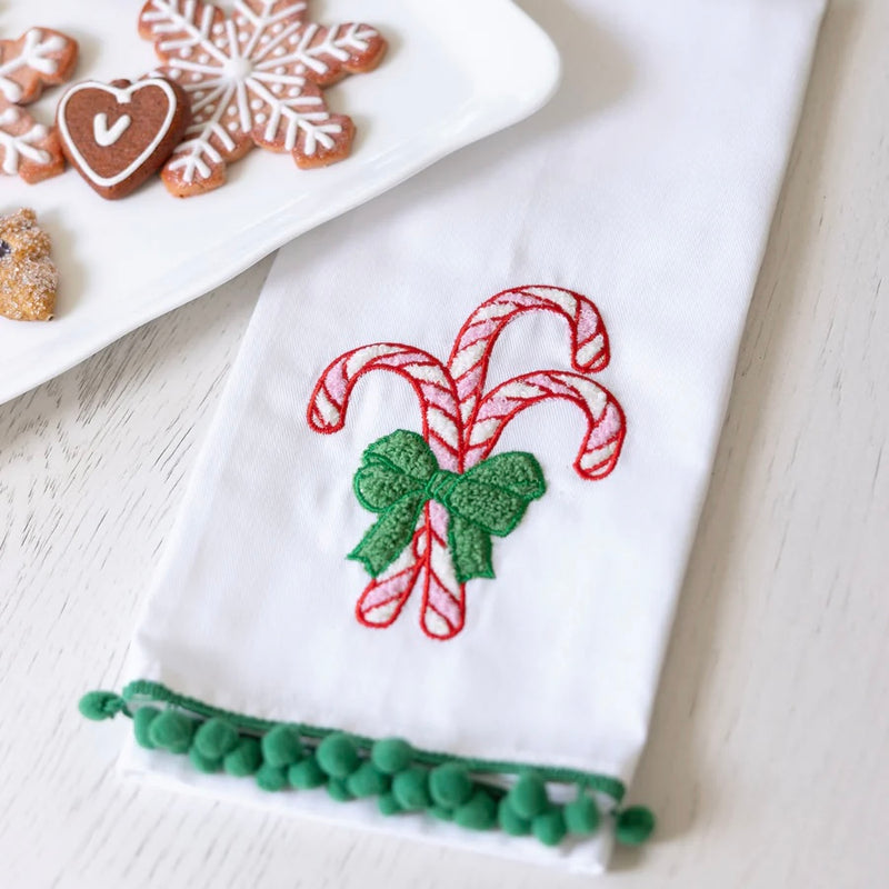 Candy Cane Embroidery Tea Towel