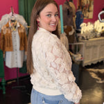 Ivory Lace Flower Bomber Jacket