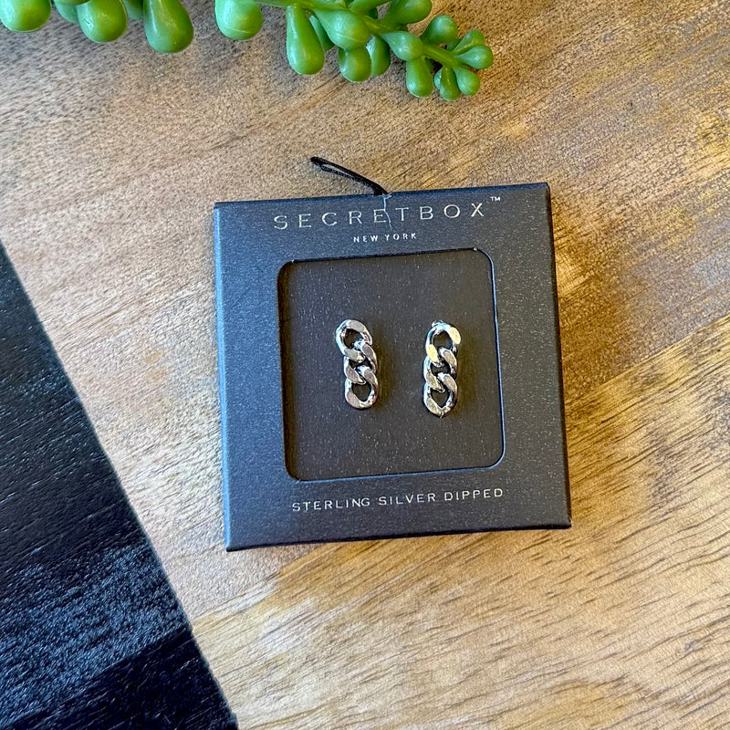 Silver 3 Link Mini Dangle Earrings