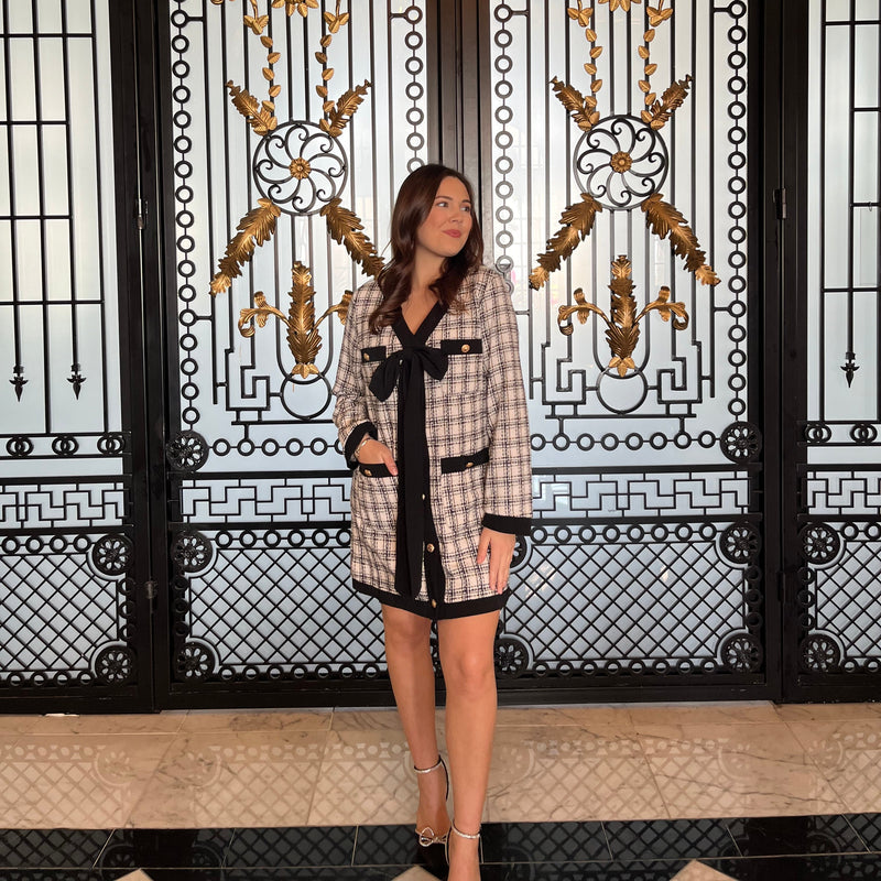 Off White & Black Tweed Dress