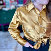 Gold Satin Pearl Snap Top