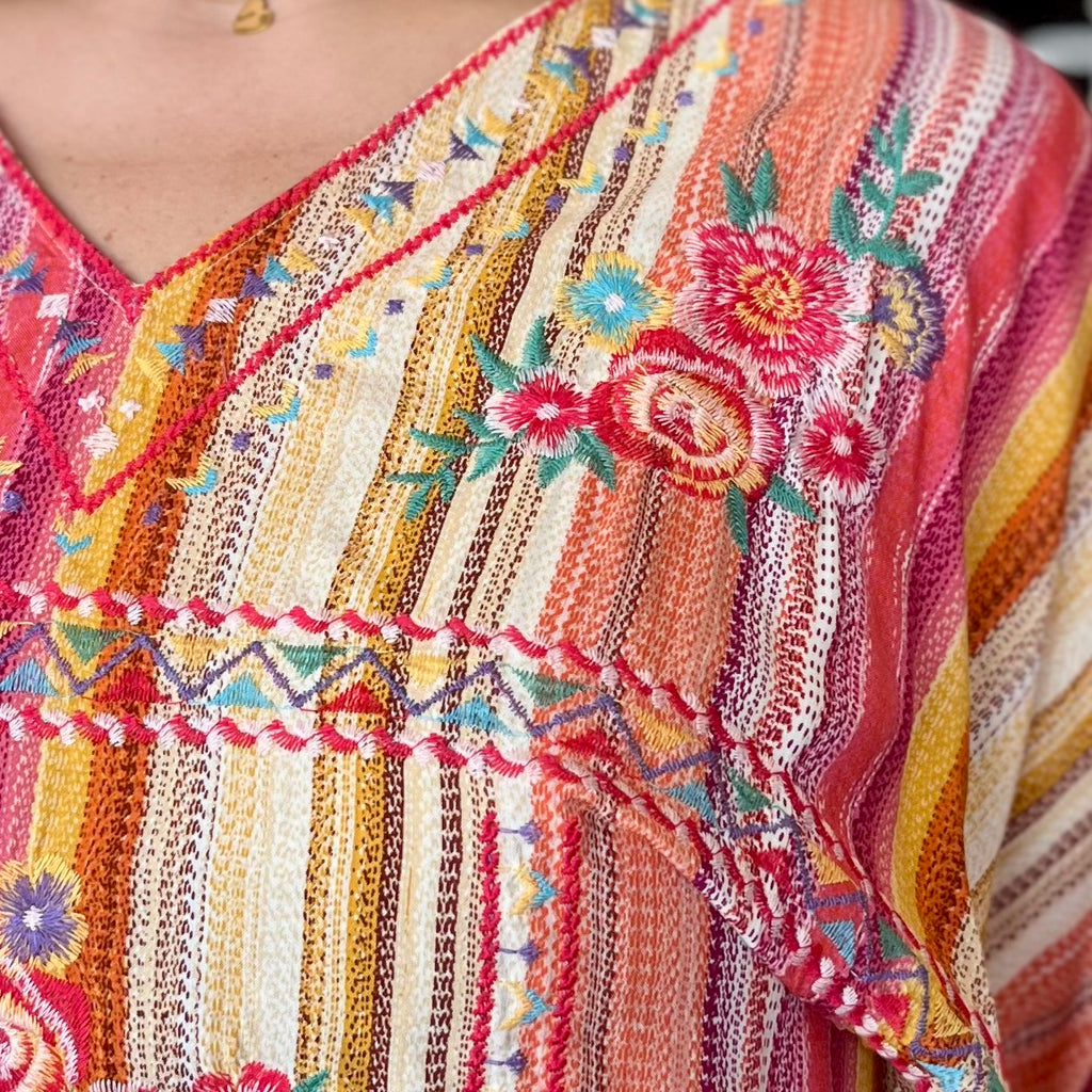 Multi Color Aztec Striped Poncho