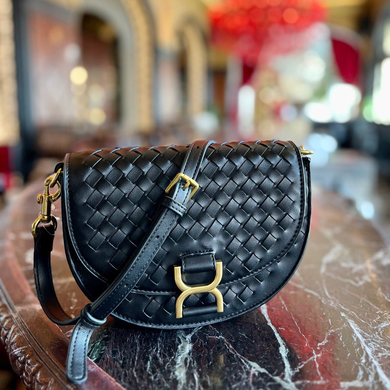 Alise Black Woven Crossbody Purse