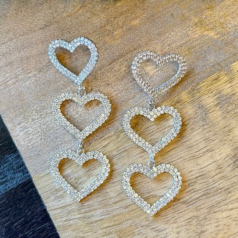 Crystal Triple Heart Earrings