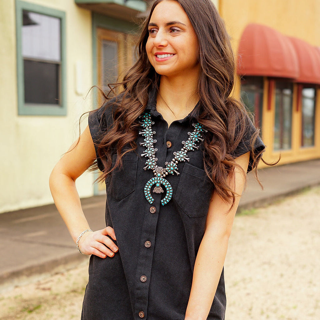 Julie Black Washed Denim Shirt Dress