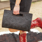 Kerr Black Tooled Top Handle Purse