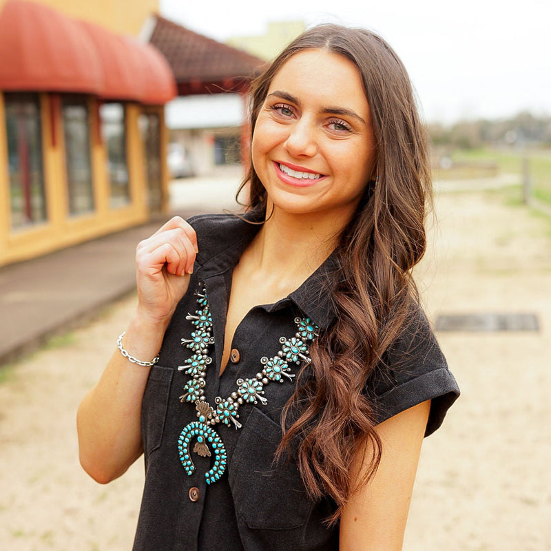 Julie Black Washed Denim Shirt Dress