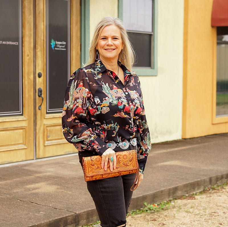 Black Wagon Trail Chiffon Top