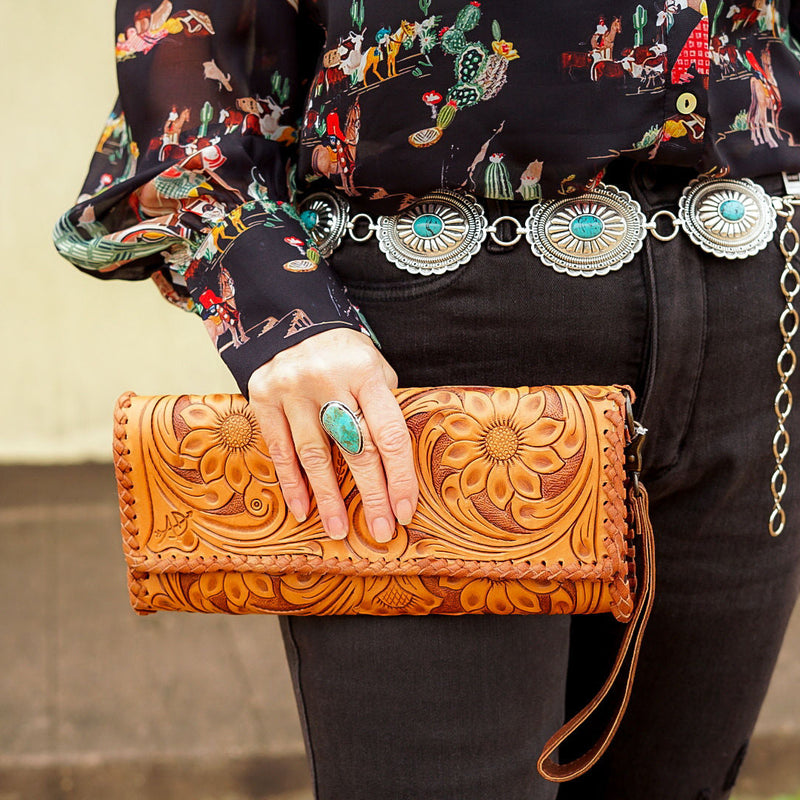 Angelo Tan Tooled Clutch