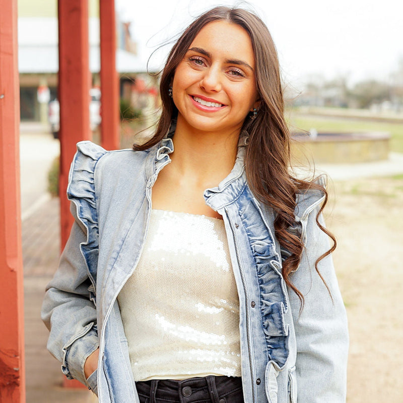 Light Denim Ruffle Jacket