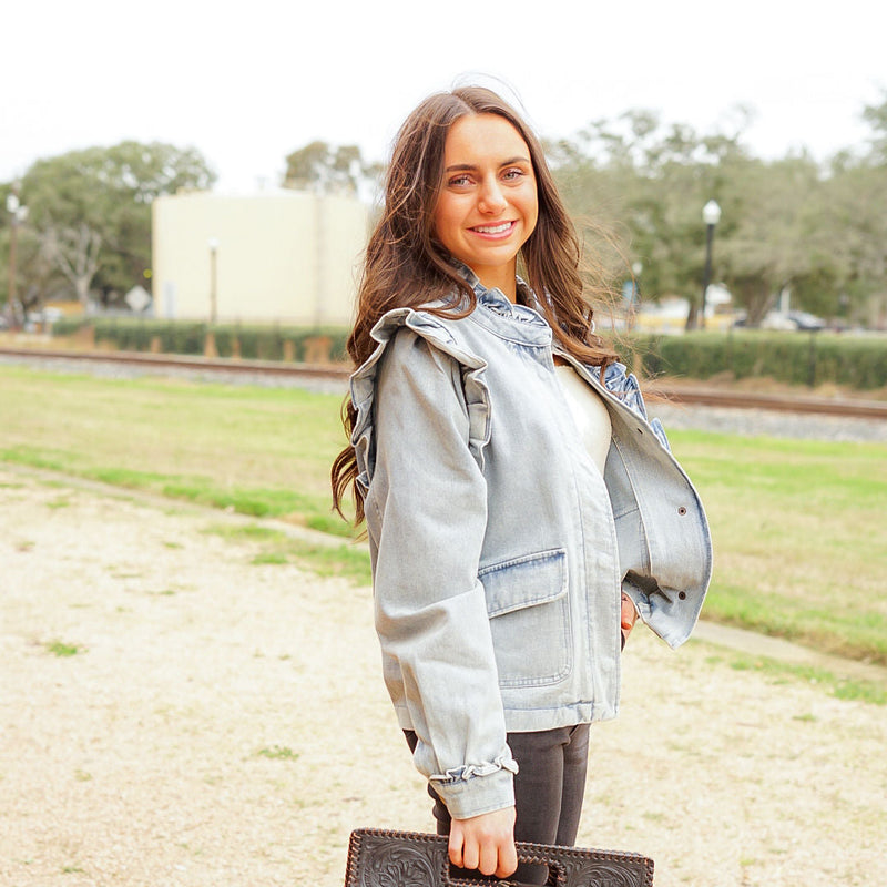 Light Denim Ruffle Jacket