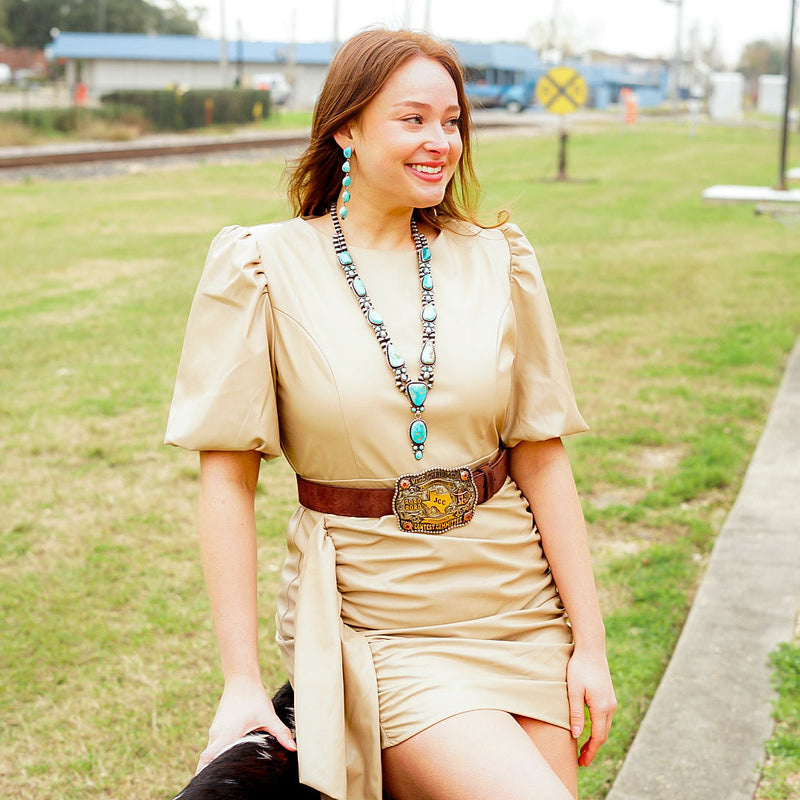 Taupe Faux Leather Ruched Dress