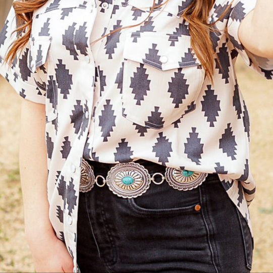 Laredo Silver & Turq Oval Concho Belt