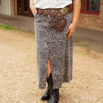 Leopard Denim Front Slit Skirt