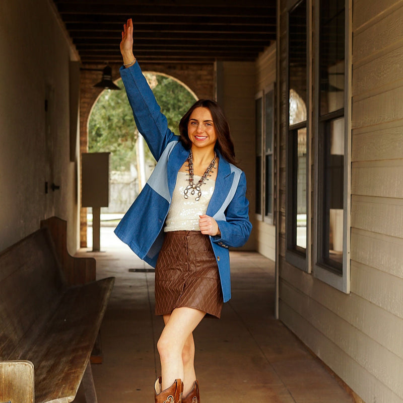 Denim Color Block Blazer