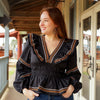 Strut Black Ruffle Embroidery Top