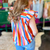 Multi Color Striped Flutter Sleeve Top