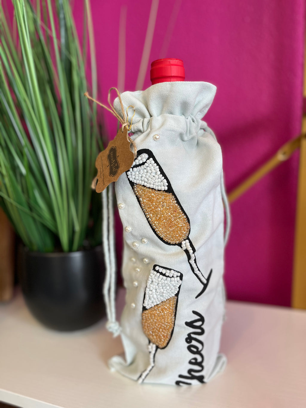 Beaded Champagne Glass Wine Bag