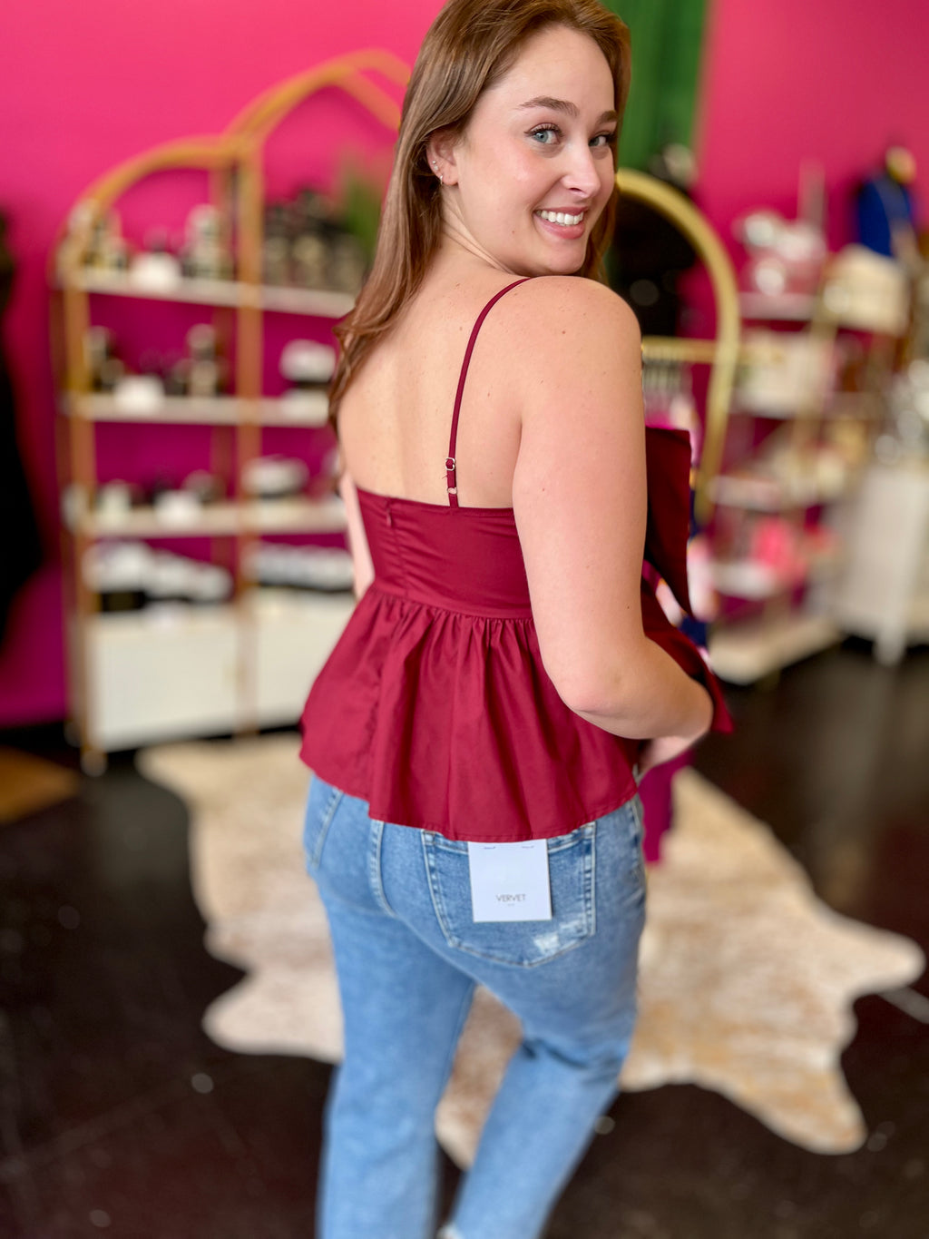 Maroon Bow Front Top