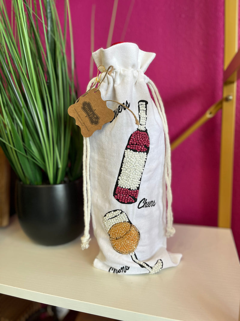 Cheers Wine Bottle Beaded Bag