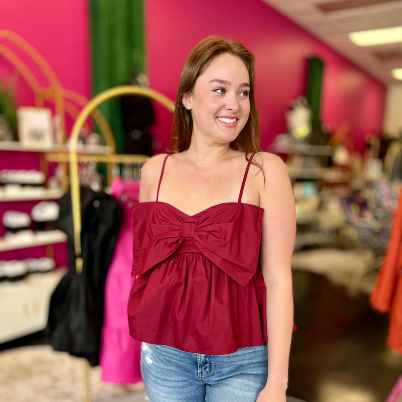 Maroon Bow Front Top