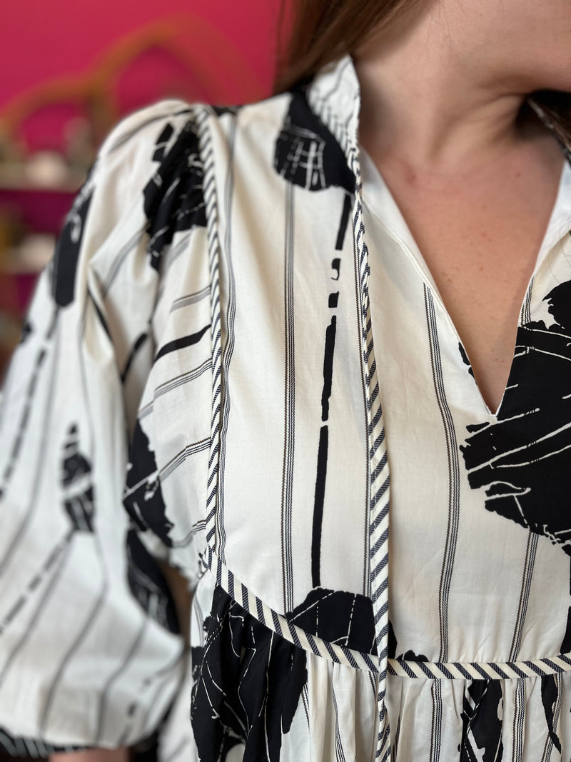 Ivory & Black Floral Shift Dress