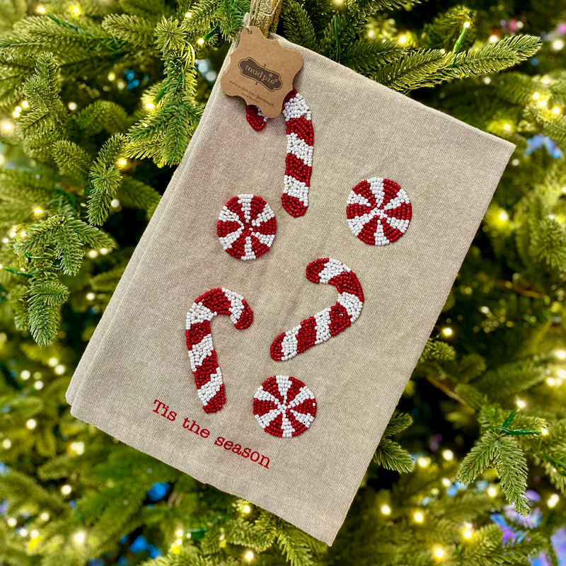 Candy Cane Beaded Holiday Towel