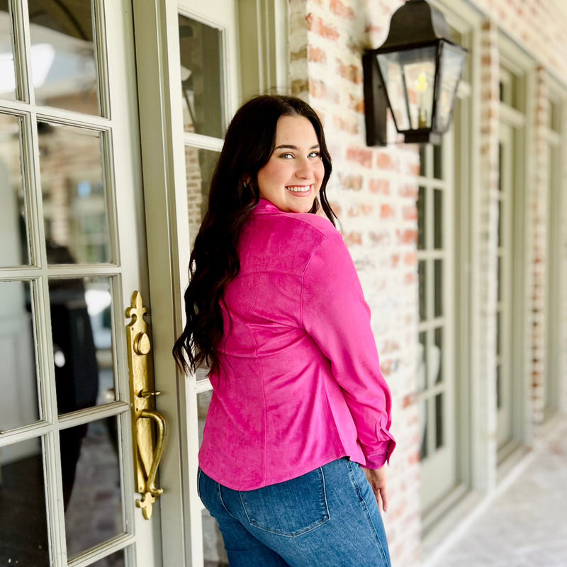 Plus Abby Magenta Suede Button Up Top