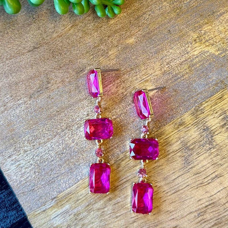 Hot Pink 3 Rectangle Earring